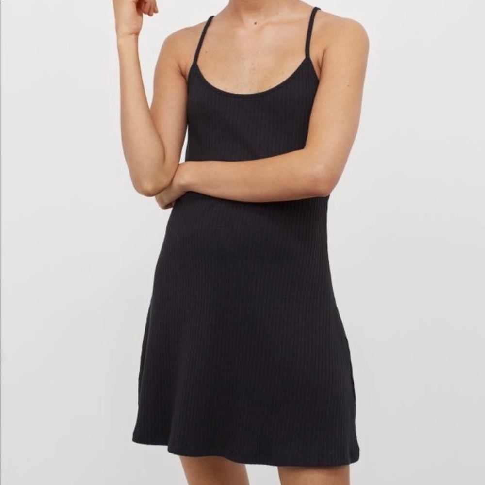 Ribbed H&M Dress Medium Black Mini Dress Cami Strap M Casual LBD